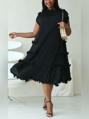 Fashion by Esther Paris Ruffle Dress Black OS NWT